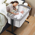 Baby Bassinet with Wheels Adjustable Bedside Sleeper Bassinet Newborn Baby Crib, Grey