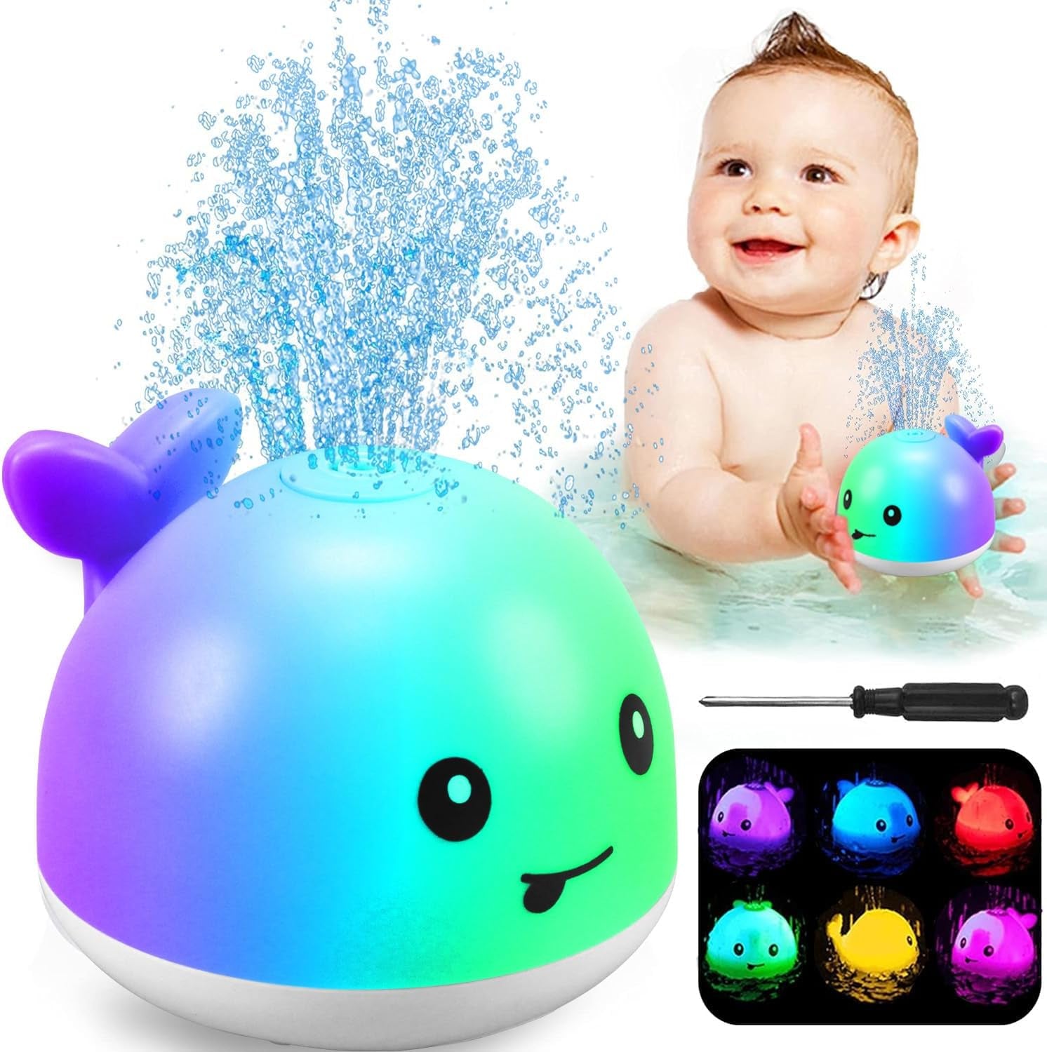 Baby Bath Toys, Rechargeable Bath Toys, Whale Spray Water Bath Toy, Sprinkler Bathtub Shower Toys for Toddlers Kids Boys Girls, Pool Toy for Baby (White-A)