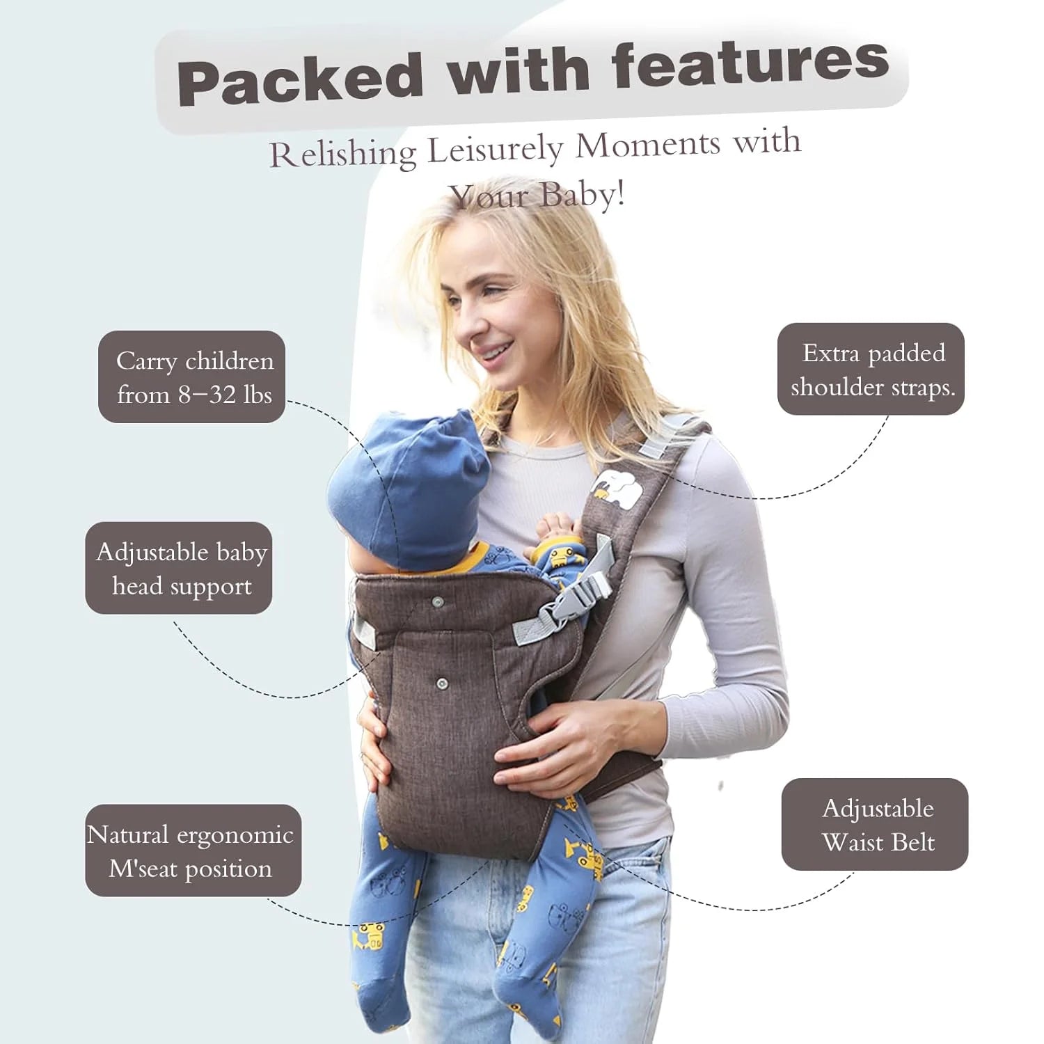 Baby Carrier Newborn to Toddler,4-In-1 Easy to Wear Ergonomic Adjustable Lightweight Infant Carrier,Newborn Baby Carrier for 8-32 Lbs,Coffee