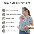 Wrap Carriers Premium Organic Cotton Adjustable Slings, for Toddlers, Infant, Newborn, Light Gray