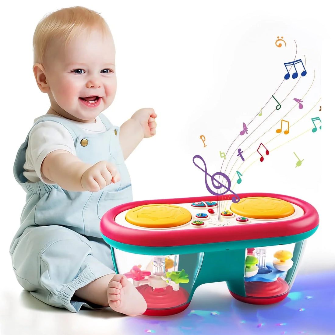 Baby Toys for 6-12 Months, Toddler Musical Instruments Toys, Rotating Light up Learning Toys, Drum Toy for 1 Year Old Boys Girls